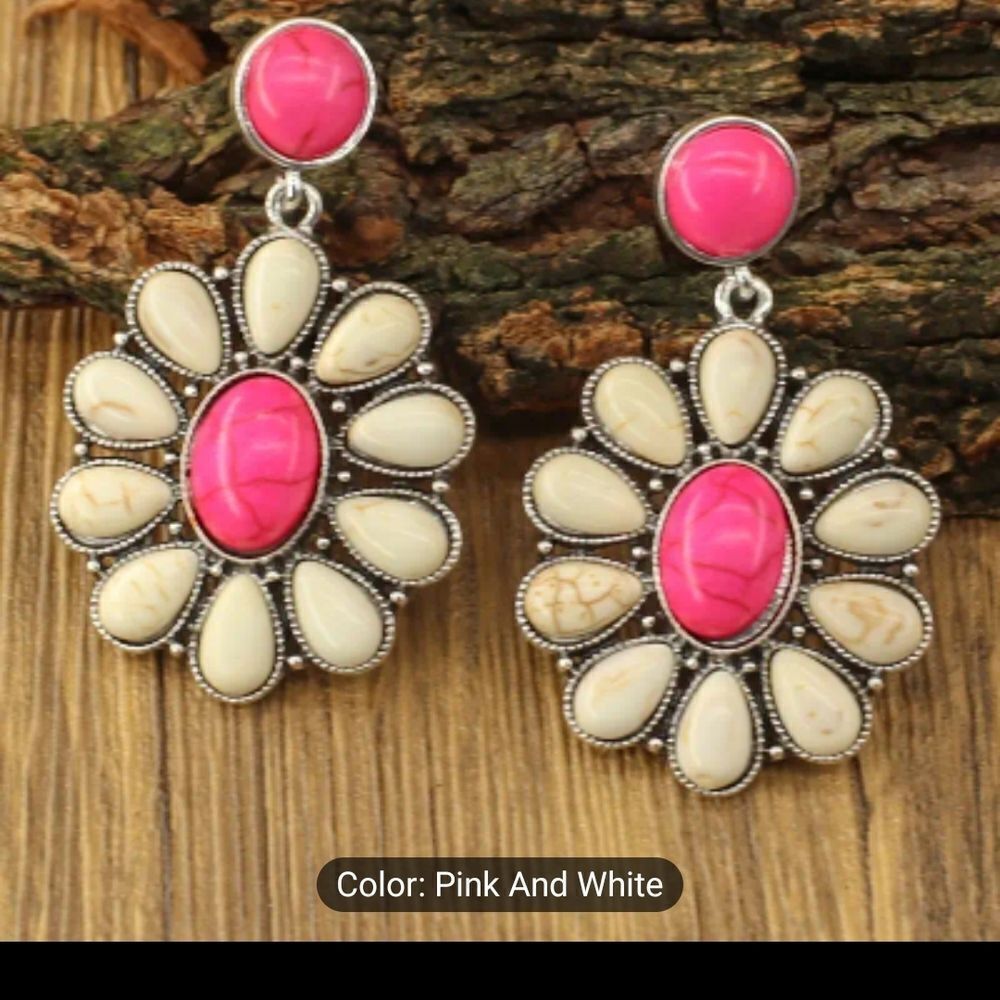 Pink and White Floral Earrings